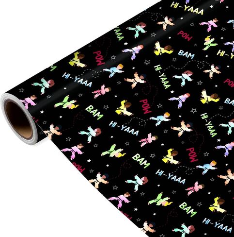 Joviwrap Martial Arts Birthday Wrapping Paper Roll Taekwondo Kung Fu Gift Wrapping Paper Karate Martial Arts Gift Wrap for Boys Kids Birthday Holiday Kung Fu Theme Party Supplies, 17 Inch × 16.4 Feet in Saudi Arabia