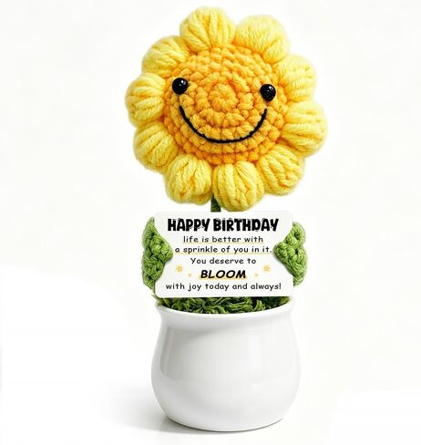 Positive Crochet Sunflower, Funny Birthday Gifts - Handmade Sunshine Smile Doll with Uplifting Message | Ready-to- Birthday Gifts Positive Cheer for Women, Sister, Kids | Emotional Support Desk Buddy in Saudi Arabia
