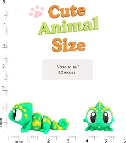 PowerTRC 3D Printed Articulated Chameleon Fidget Toy 3 Pack – Flexible Cute Animal Desk Decor, Adult Stress Relief Fidget Collectible – 3D Printed in USA in Saudi Arabia