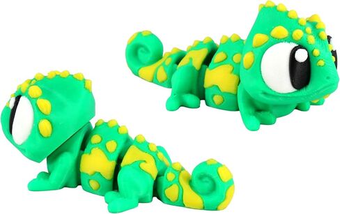 PowerTRC 3D Printed Articulated Chameleon Fidget Toy 3 Pack – Flexible Cute Animal Desk Decor, Adult Stress Relief Fidget Collectible – 3D Printed in USA in Saudi Arabia