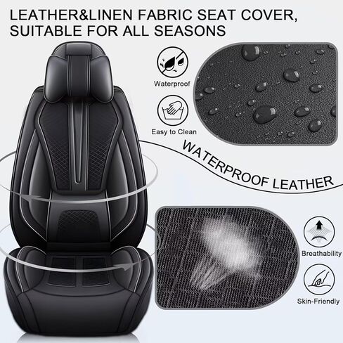 TTX LIGHTING 2PCS Front Car Seat Covers Fit for Nissan Rogue 2009-2026 Breathable and Waterproof Faux Leather Anti-Slip Automotive Seat Covers with Airbag Compatible(Black,2 Front Seats) in Kuwait