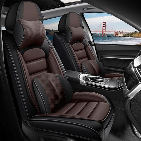 Leather 5 Seat Cover for BMW X1 X2 X3 X4 X5 320 328 330 Anti-Slip Waterproof Wear-Resistant Auto Seat Cover Universal Car Seat Cover with Airbag（Black&Red,Full Set） in Saudi Arabia