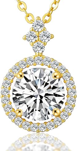 Moissanite Diamond Pendant Necklace for Women, 1-2CT Halo Round Heart Moissanite Diamond Necklace, 18+2 Inches Sterling Silver Lab Grown Diamond Necklace, Anniversary Birthday Jewelry Gifts for Women in Saudi Arabia