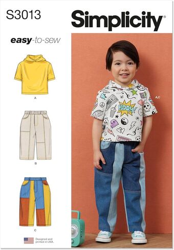Simplicity SS3013A حزمة نمط خياطة تي شيرت وجينز للأطفال الصغار، رمز التصميم S3013، المقاسات 1/2-1-2-3-4، متعدد الألوان in Kuwait