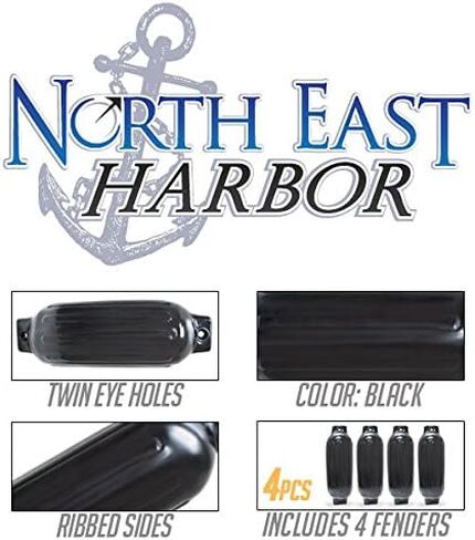 NEH Twin Eye Ribbed Boat Pontoon Fender 8.5" x 27" 4pcs Inflatable Vinyl Mooring Bumpers Guard Dock Docking - Black in Saudi Arabia