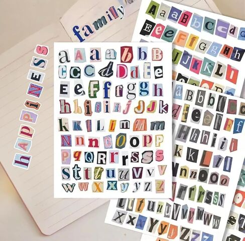 287PCS Magazine Letter Stickers Vintage Stickers, 4 Sheet Scrapbook Letters Stickers Alphabet Sticker for Scrapbooking Supplies,Diary DIY Art Album Paper Crafts in Saudi Arabia
