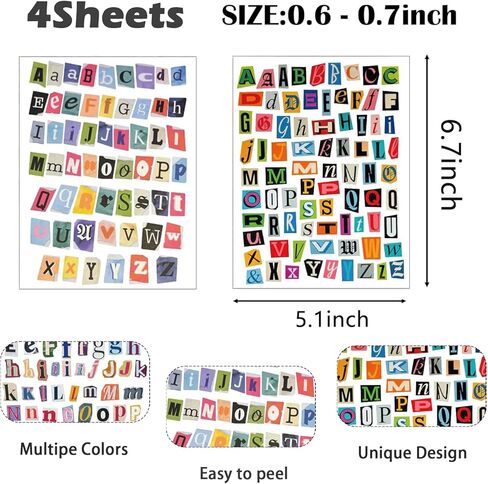 287PCS Magazine Letter Stickers Vintage Stickers, 4 Sheet Scrapbook Letters Stickers Alphabet Sticker for Scrapbooking Supplies,Diary DIY Art Album Paper Crafts in Saudi Arabia
