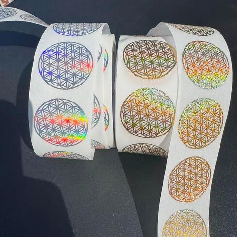 1000 Pcs Flower of Life Stickers Roll, Foil Golden & Holographic Sacred Geometry Round Stickers, Self Adhesive Spiritual Labels for Gift Wrapping, Packaging, Crafts Decoration in Saudi Arabia