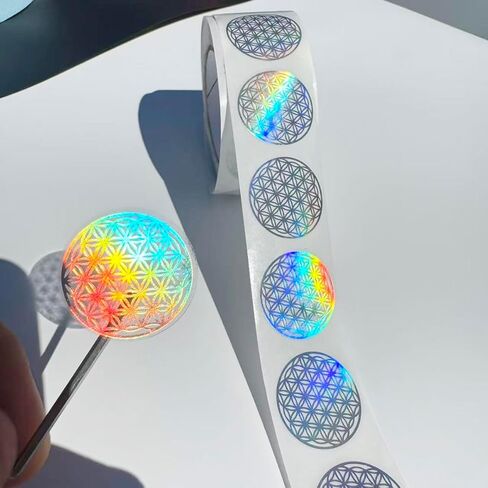 1000 Pcs Flower of Life Stickers Roll, Foil Golden & Holographic Sacred Geometry Round Stickers, Self Adhesive Spiritual Labels for Gift Wrapping, Packaging, Crafts Decoration in Saudi Arabia
