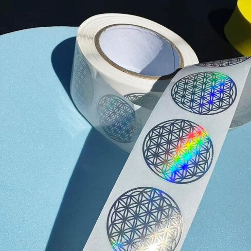 1000 Pcs Flower of Life Stickers Roll, Foil Golden & Holographic Sacred Geometry Round Stickers, Self Adhesive Spiritual Labels for Gift Wrapping, Packaging, Crafts Decoration in Saudi Arabia