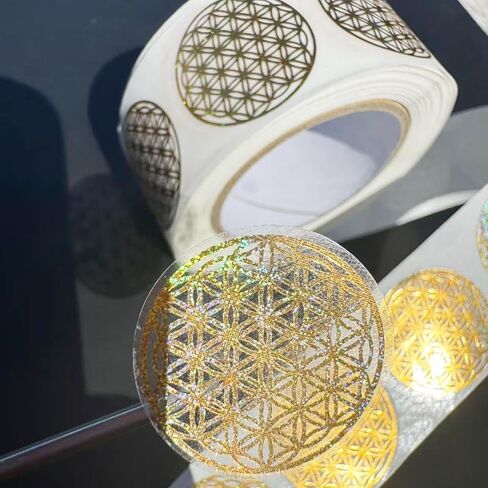 1000 Pcs Flower of Life Stickers Roll, Foil Golden & Holographic Sacred Geometry Round Stickers, Self Adhesive Spiritual Labels for Gift Wrapping, Packaging, Crafts Decoration in Saudi Arabia
