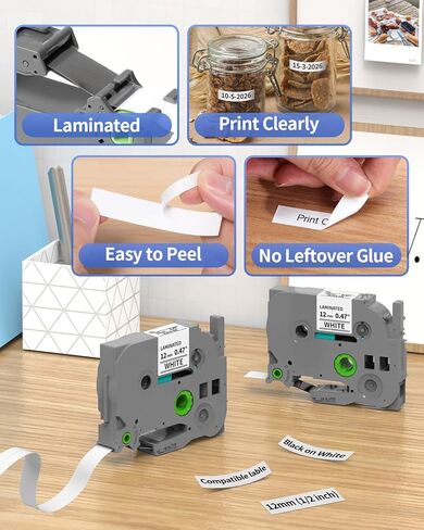 4-Pack Label Maker Tape 12mm 0.47" White Replacement for Brother P Touch Label Tape TZe-231 TZ-231, Compatible with Brother Ptouch PT-D210 PT-H110 PT-D220 PT-D400,Black on White in Saudi Arabia
