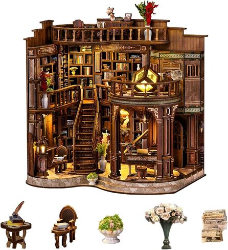 DIY Book Nook Kit, 3D Wooden Puzzle Miniature Booknook Bookend Bookshelf Decor with LED Light,Cherry Blossom Bookstore Bookshelf Insert Booknook, Book Nook Kits for Adults in Saudi Arabia