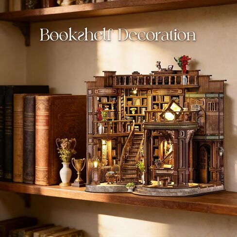 DIY Book Nook Kit, 3D Wooden Puzzle Miniature Booknook Bookend Bookshelf Decor with LED Light,Cherry Blossom Bookstore Bookshelf Insert Booknook, Book Nook Kits for Adults in Saudi Arabia