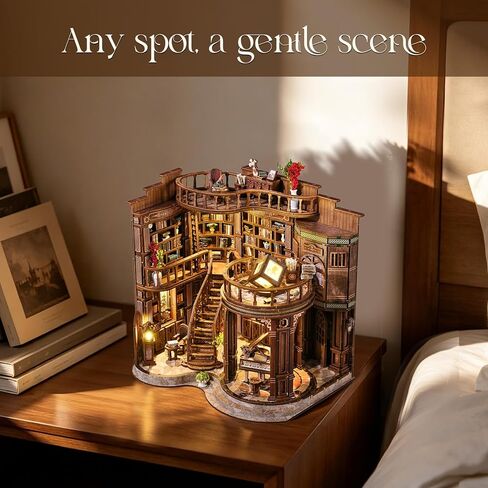 DIY Book Nook Kit, 3D Wooden Puzzle Miniature Booknook Bookend Bookshelf Decor with LED Light,Cherry Blossom Bookstore Bookshelf Insert Booknook, Book Nook Kits for Adults in Saudi Arabia
