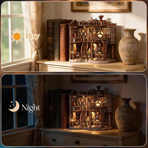 DIY Book Nook Kit, 3D Wooden Puzzle Miniature Booknook Bookend Bookshelf Decor with LED Light,Cherry Blossom Bookstore Bookshelf Insert Booknook, Book Nook Kits for Adults in Saudi Arabia