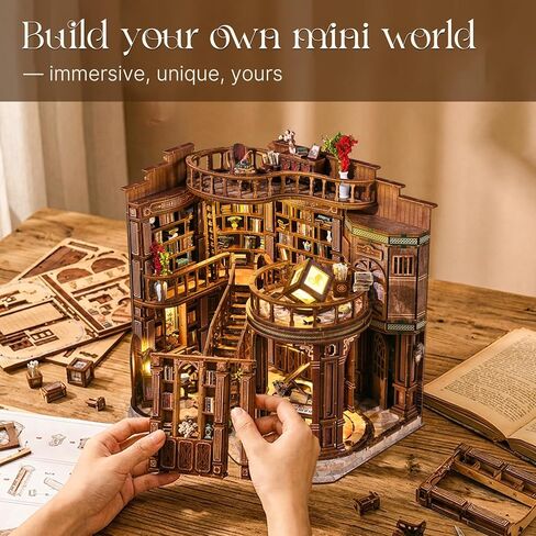 DIY Book Nook Kit, 3D Wooden Puzzle Miniature Booknook Bookend Bookshelf Decor with LED Light,Cherry Blossom Bookstore Bookshelf Insert Booknook, Book Nook Kits for Adults in Saudi Arabia