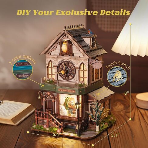 FUNPOLA 3D Wooden Puzzle Miniature House with Cuckoo Sound, DIY Mechanical Cuckoo Clock Model kit Home Décor for Display, Unique Craft Gift for Adults and Teens (Cuckoo House) in Saudi Arabia