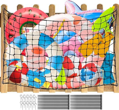 Extra Large Pool Toy Float Storage Net, 71×47'' Heavy Duty Hanging Elastic Mesh Net Organizer with 20 Hooks, 50 Cable Ties, Swimming Poolside Fence Toys Holder for Inflatable Rafts Pool Noodles Balls in Saudi Arabia