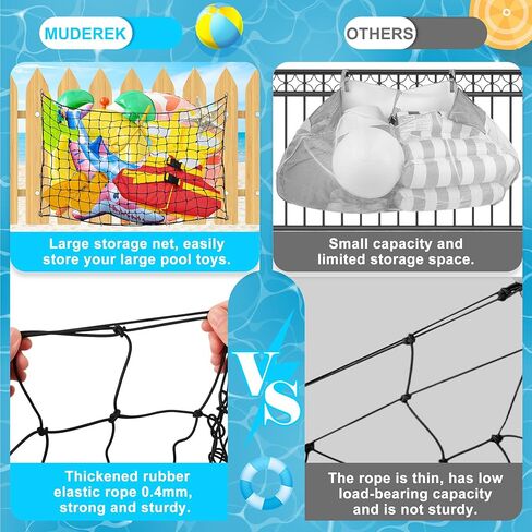Extra Large Pool Toy Float Storage Net, 71×47'' Heavy Duty Hanging Elastic Mesh Net Organizer with 20 Hooks, 50 Cable Ties, Swimming Poolside Fence Toys Holder for Inflatable Rafts Pool Noodles Balls in Saudi Arabia