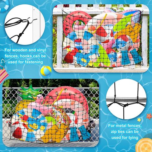 Extra Large Pool Toy Float Storage Net, 71×47'' Heavy Duty Hanging Elastic Mesh Net Organizer with 20 Hooks, 50 Cable Ties, Swimming Poolside Fence Toys Holder for Inflatable Rafts Pool Noodles Balls in Saudi Arabia