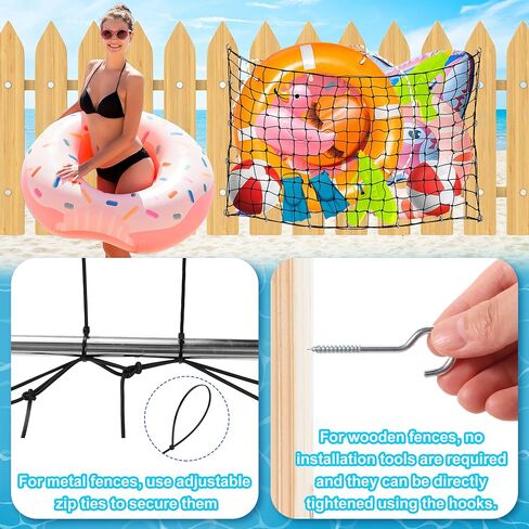 Extra Large Pool Toy Float Storage Net, 71×47'' Heavy Duty Hanging Elastic Mesh Net Organizer with 20 Hooks, 50 Cable Ties, Swimming Poolside Fence Toys Holder for Inflatable Rafts Pool Noodles Balls in Saudi Arabia