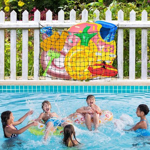 Extra Large Pool Toy Float Storage Net, 71×47'' Heavy Duty Hanging Elastic Mesh Net Organizer with 20 Hooks, 50 Cable Ties, Swimming Poolside Fence Toys Holder for Inflatable Rafts Pool Noodles Balls in Saudi Arabia