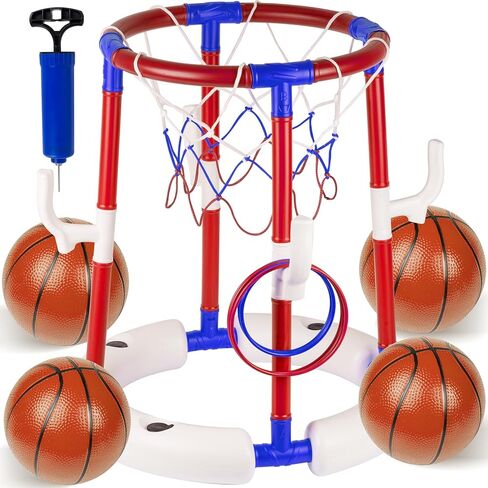2-in-1 Floating Pool Basketball Hoop Set,Blue Swimming Pool Basketball Hoop with Backboard,4 Balls,6 Rings & Pump,Water Basketball Hoop for Pool Party Fun & Outdoor Indoor Pool Toys in Saudi Arabia