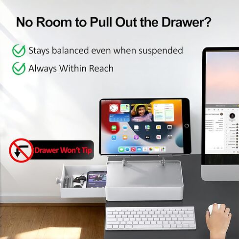 Laptop Stand with Storage Drawer, Heavy-Duty Metal Laptop Riser for Desk, Ergonomic Height & Angle Adjustment for 10–16.2″ Laptops, Silver in Saudi Arabia