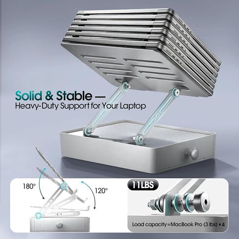 Laptop Stand with Storage Drawer, Heavy-Duty Metal Laptop Riser for Desk, Ergonomic Height & Angle Adjustment for 10–16.2″ Laptops, Silver in Saudi Arabia
