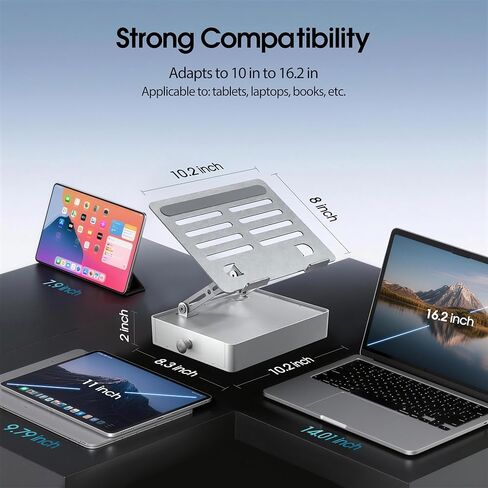 Laptop Stand with Storage Drawer, Heavy-Duty Metal Laptop Riser for Desk, Ergonomic Height & Angle Adjustment for 10–16.2″ Laptops, Silver in Saudi Arabia