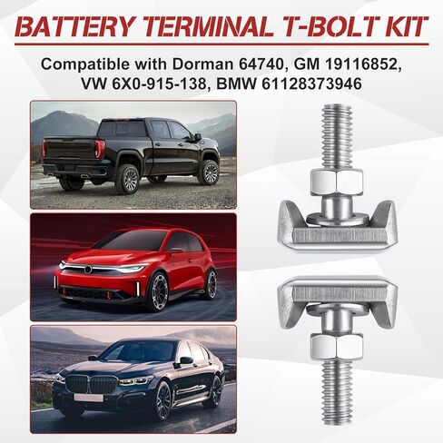 مجموعة البطارية الطرفية T-Bolt Kit 2 حزمة من الفولاذ المقاوم للصدأ كابل بطارية السيارة الموتر T Bolt المسمار استبدال الجوز الطرفي متوافق مع Dorman 64740، GM 19116852، VW 6X0-915-138، BMW 61128373946 in Kuwait