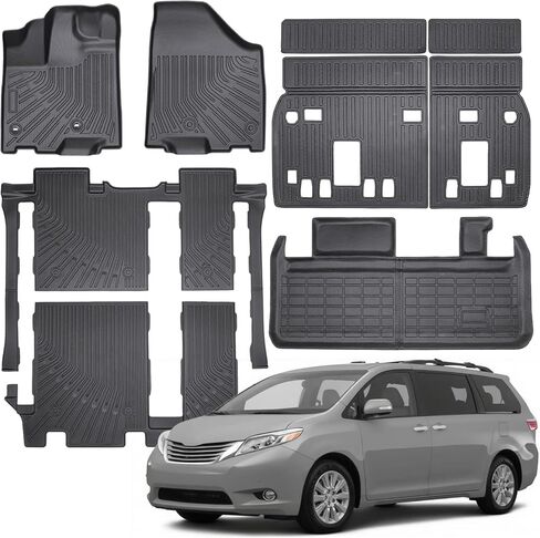 Floor Mats & Cargo Liner Compatible with Toyota Sienna 2013-2020(Only 8 Seats),All Weather Protection TPE, Anti-Slip Floor Mats & Cargo Liner Fit for Toyota Sienna 8 Seats 2013-2020 Accessories in Saudi Arabia
