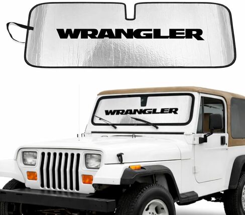 Roll-up Windshield Sunshade Compatible with 1987-1995 Jeep Wrangler - Officially Licensed Logo - Custom Fit UV & Heat Reflective Sunshield, Interior Protection in Saudi Arabia