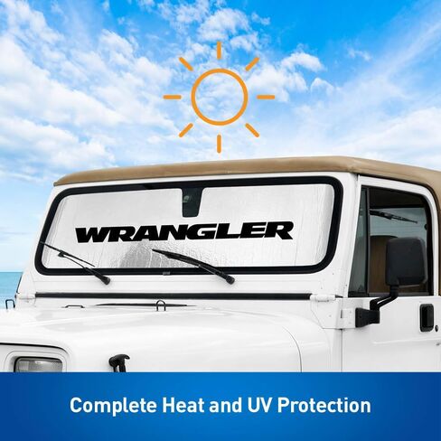 Roll-up Windshield Sunshade Compatible with 1987-1995 Jeep Wrangler - Officially Licensed Logo - Custom Fit UV & Heat Reflective Sunshield, Interior Protection in Saudi Arabia
