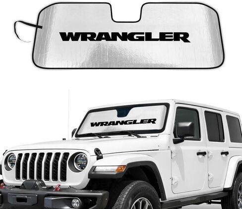 Roll-up Windshield Sunshade Compatible with 1987-1995 Jeep Wrangler - Officially Licensed Logo - Custom Fit UV & Heat Reflective Sunshield, Interior Protection in Saudi Arabia