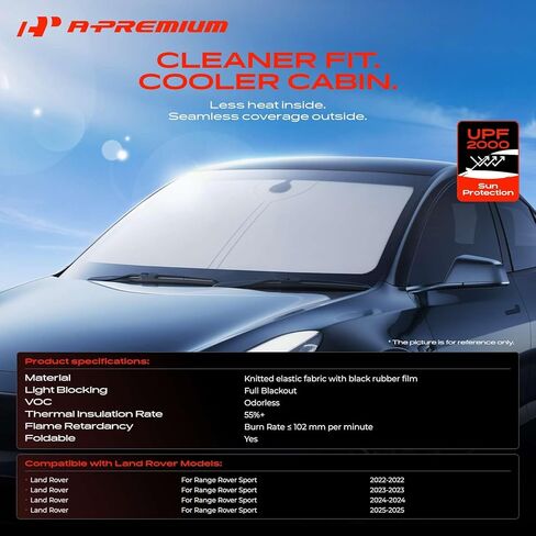 A-Premium Windshield Sun Shade Compatible with Land Rover Range Rover Sport 2022-2025, Foldable Car Sunshade with Storage Bag, Blocks Heat & UV Rays, Keeps Vehicle Cool in Summer in Kuwait