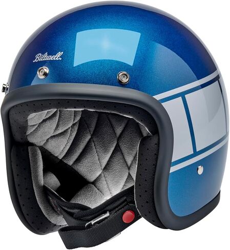 Biltwell Bonanza Holeshot Metallic Blue / Silver Motorcycle Helmet DOT Approved in Saudi Arabia