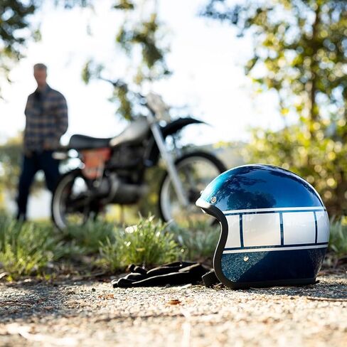 Biltwell Bonanza Holeshot Metallic Blue / Silver Motorcycle Helmet DOT Approved in Saudi Arabia