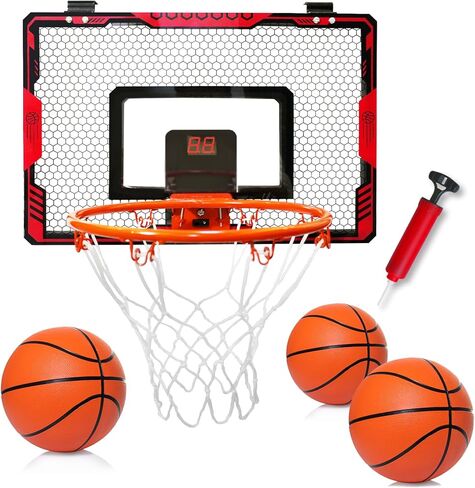 Mini Indoor Basketball Hoop for Kids, Over Door Basketball Toy with LED Electronic Scoring & 3 Balls, Anti-Impact Backboard, Basketball Toys Gifts for 6 7 8 9 10 11 12 Year Boys Adults Bedroom Office in Saudi Arabia
