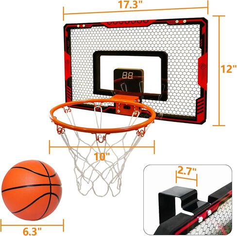 Mini Indoor Basketball Hoop for Kids, Over Door Basketball Toy with LED Electronic Scoring & 3 Balls, Anti-Impact Backboard, Basketball Toys Gifts for 6 7 8 9 10 11 12 Year Boys Adults Bedroom Office in Saudi Arabia