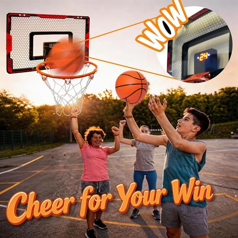 Mini Indoor Basketball Hoop for Kids, Over Door Basketball Toy with LED Electronic Scoring & 3 Balls, Anti-Impact Backboard, Basketball Toys Gifts for 6 7 8 9 10 11 12 Year Boys Adults Bedroom Office in Saudi Arabia