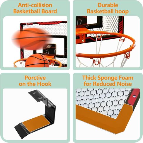 Mini Indoor Basketball Hoop for Kids, Over Door Basketball Toy with LED Electronic Scoring & 3 Balls, Anti-Impact Backboard, Basketball Toys Gifts for 6 7 8 9 10 11 12 Year Boys Adults Bedroom Office in Saudi Arabia