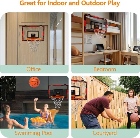 Mini Indoor Basketball Hoop for Kids, Over Door Basketball Toy with LED Electronic Scoring & 3 Balls, Anti-Impact Backboard, Basketball Toys Gifts for 6 7 8 9 10 11 12 Year Boys Adults Bedroom Office in Saudi Arabia