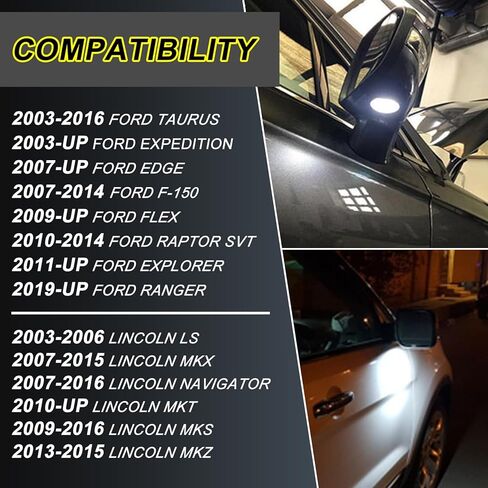 قطعتان من مصابيح البركة الجانبية LED متوافقة مع Ford F150 Explorer Edge Expedition Taurus X Flex Fusion، 18 SMD LED Lights، 6000K، أبيض in Kuwait