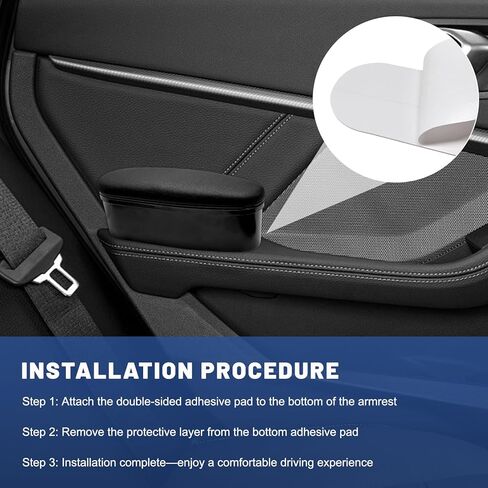 Car Armrest Support Cover, Leather Auto Side Door Armrest Extender Elbow Pad with Storage Box, Adjustable Driver Arm Rest Pillow Storage Cover for Left Elbow Support (Black) in Kuwait