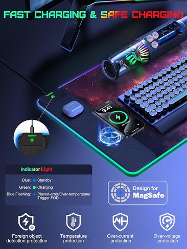 TopMade Wireless Charging Mouse Pad, RGB Gaming Mousepad Home Office Desk Pad, 31.5" x 15.8" Large Desk Mat, Waterproof Keyboard Pad, Galaxy Nebula (Includes 20W PD Power Adapter & 6.56ft Woven Cable) in Saudi Arabia