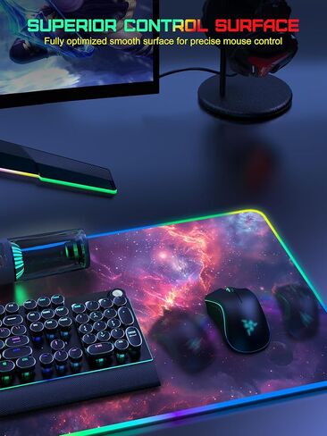 TopMade Wireless Charging Mouse Pad, RGB Gaming Mousepad Home Office Desk Pad, 31.5" x 15.8" Large Desk Mat, Waterproof Keyboard Pad, Galaxy Nebula (Includes 20W PD Power Adapter & 6.56ft Woven Cable) in Saudi Arabia