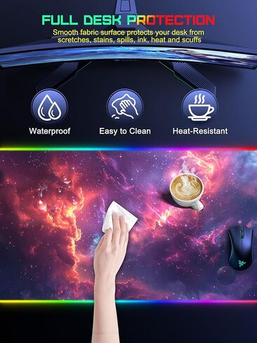TopMade Wireless Charging Mouse Pad, RGB Gaming Mousepad Home Office Desk Pad, 31.5" x 15.8" Large Desk Mat, Waterproof Keyboard Pad, Galaxy Nebula (Includes 20W PD Power Adapter & 6.56ft Woven Cable) in Saudi Arabia