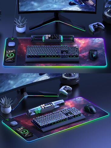 TopMade Wireless Charging Mouse Pad, RGB Gaming Mousepad Home Office Desk Pad, 31.5" x 15.8" Large Desk Mat, Waterproof Keyboard Pad, Galaxy Nebula (Includes 20W PD Power Adapter & 6.56ft Woven Cable) in Saudi Arabia